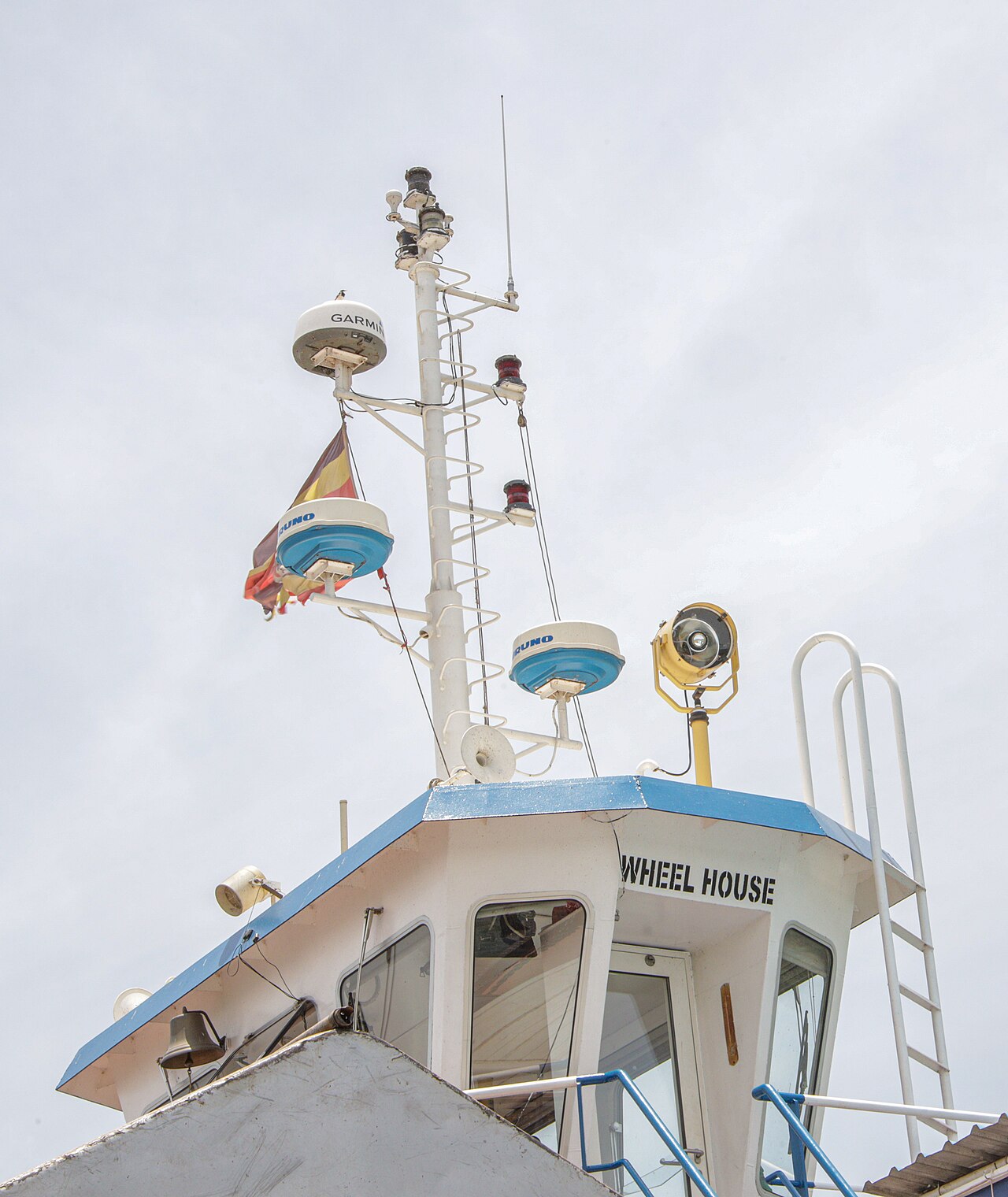 Radar dome mounted on a boat's radar arch
